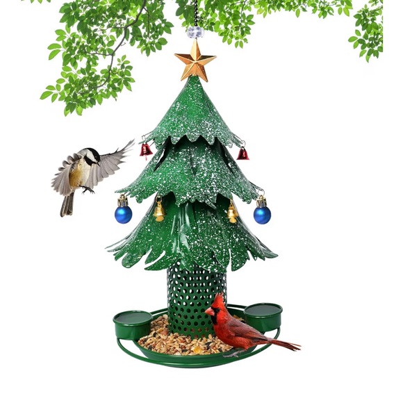 Metal Christmas Tree Wild Forest Bird Feeder Hanging Bath Water - Picture 3 of 9